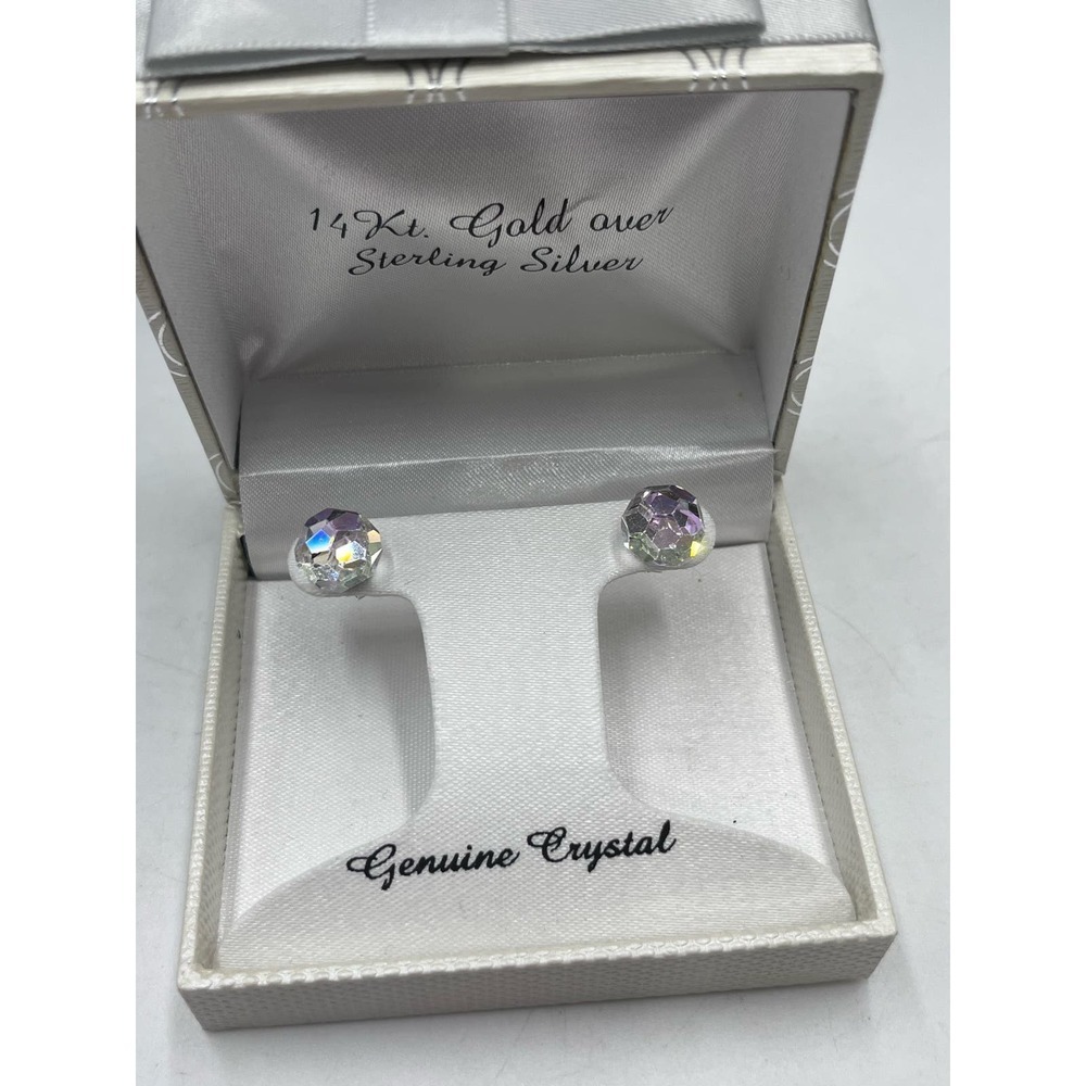 Swarovski SAL Vintage AB Crystal Disco Ball Stud‎ 14k over 925 Earrings in Box